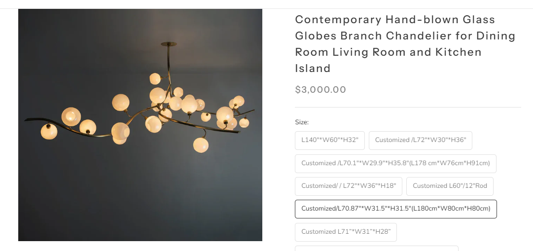 Contemporary Hand-blown Glass Globes Branch Chandelier for Dining Room Living Room and Kitchen Island