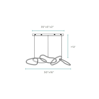 Seoul LED Hoops Rectangular Chandelier Chrome