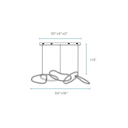 Seoul LED Hoops Rectangular Chandelier Gold