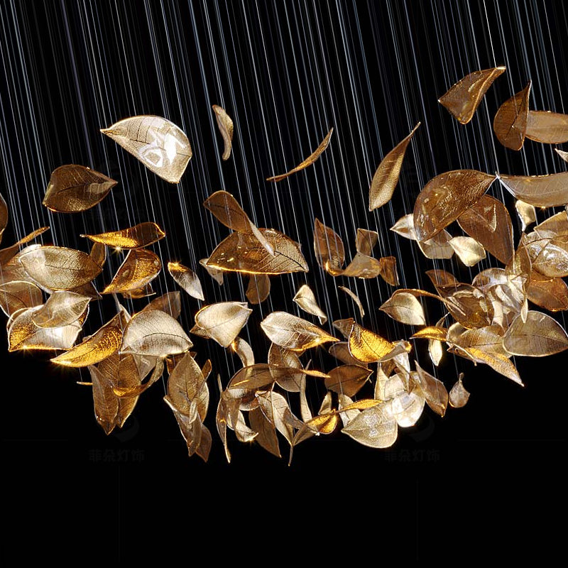 Shake Leaves Chandelier,Luxury High-End Glass Leaves Floating Chandelier for Hotel/Villa/Living Room