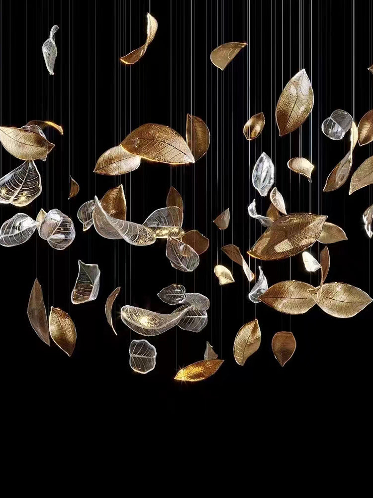 Shake Leaves Chandelier,Luxury High-End Glass Leaves Floating Chandelier for Hotel/Villa/Living Room