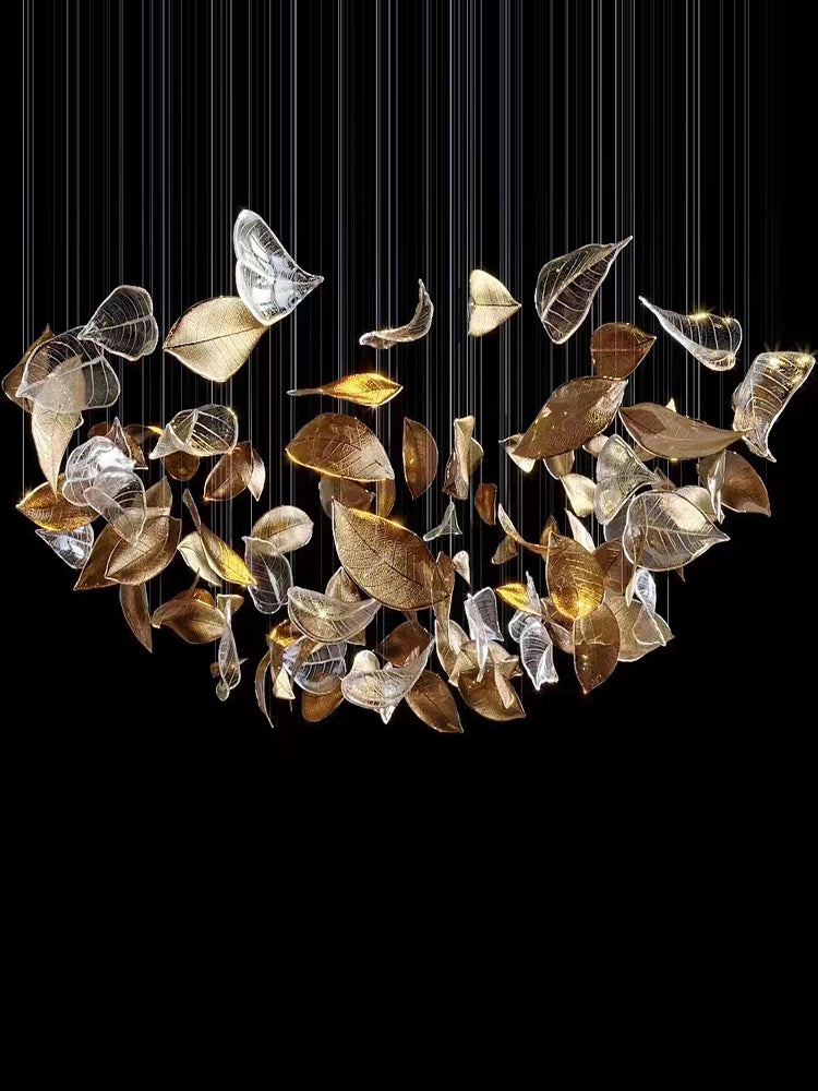 Shake Leaves Chandelier,Luxury High-End Glass Leaves Floating Chandelier for Hotel/Villa/Living Room