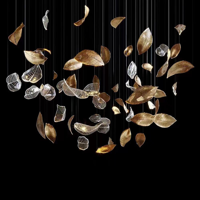 Shake Leaves Chandelier,Luxury High-End Glass Leaves Floating Chandelier for Hotel/Villa/Living Room