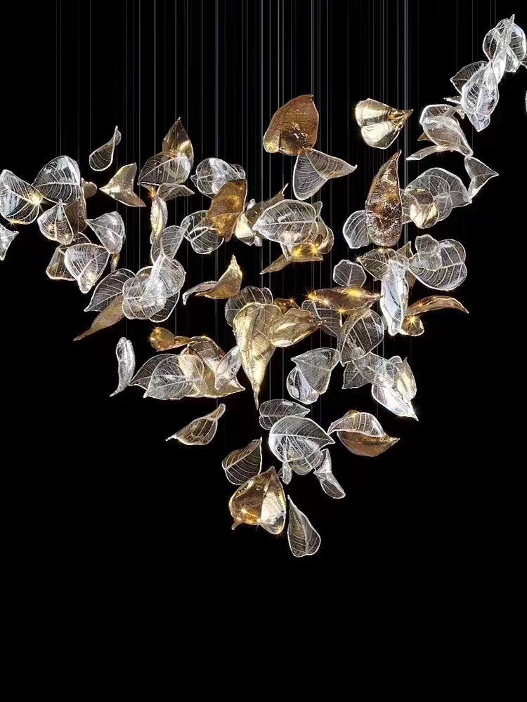 Shake Leaves Chandelier,Luxury High-End Glass Leaves Floating Chandelier for Hotel/Villa/Living Room