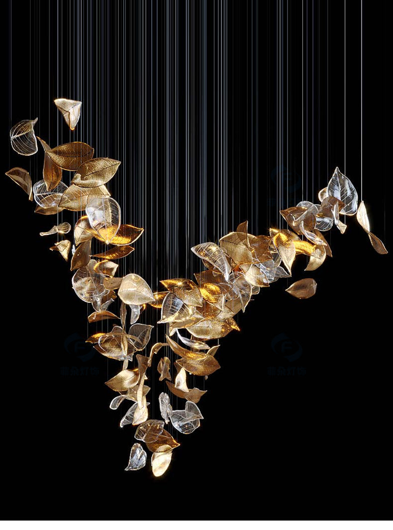 Shake Leaves Chandelier,Luxury High-End Glass Leaves Floating Chandelier for Hotel/Villa/Living Room