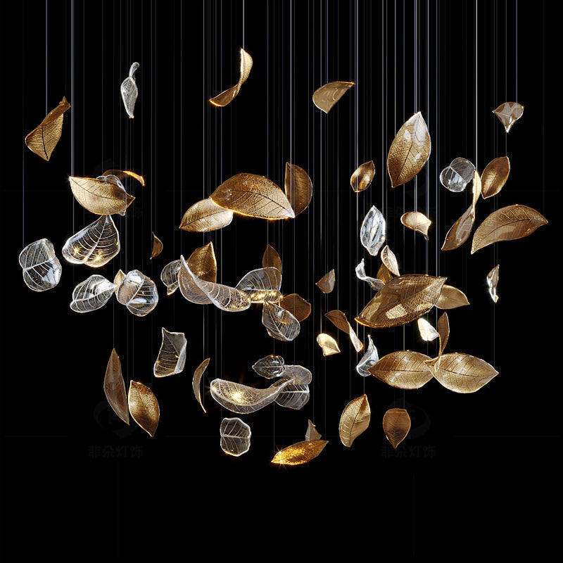 Shake Leaves Chandelier,Luxury High-End Glass Leaves Floating Chandelier for Hotel/Villa/Living Room