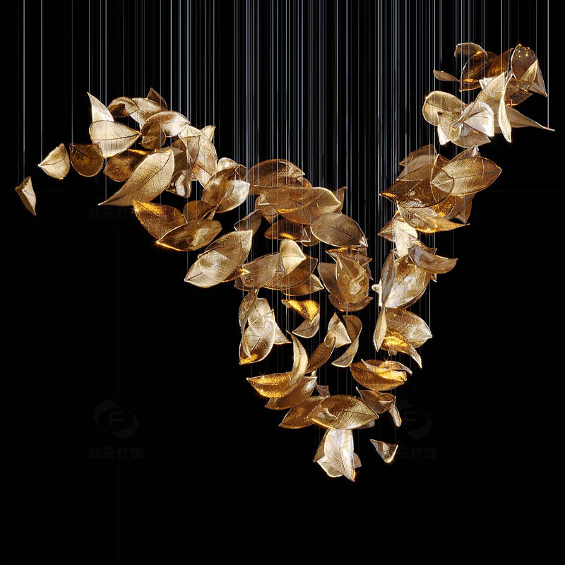 Shake Leaves Chandelier,Luxury High-End Glass Leaves Floating Chandelier for Hotel/Villa/Living Room