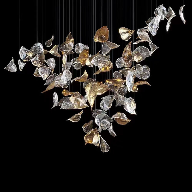 Shake Leaves Chandelier,Luxury High-End Glass Leaves Floating Chandelier for Hotel/Villa/Living Room