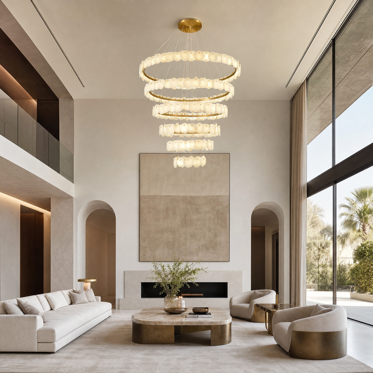 Spiral Alabaster Chandelier – Gold & White 4‑6 Layer Luxury Ceiling Light