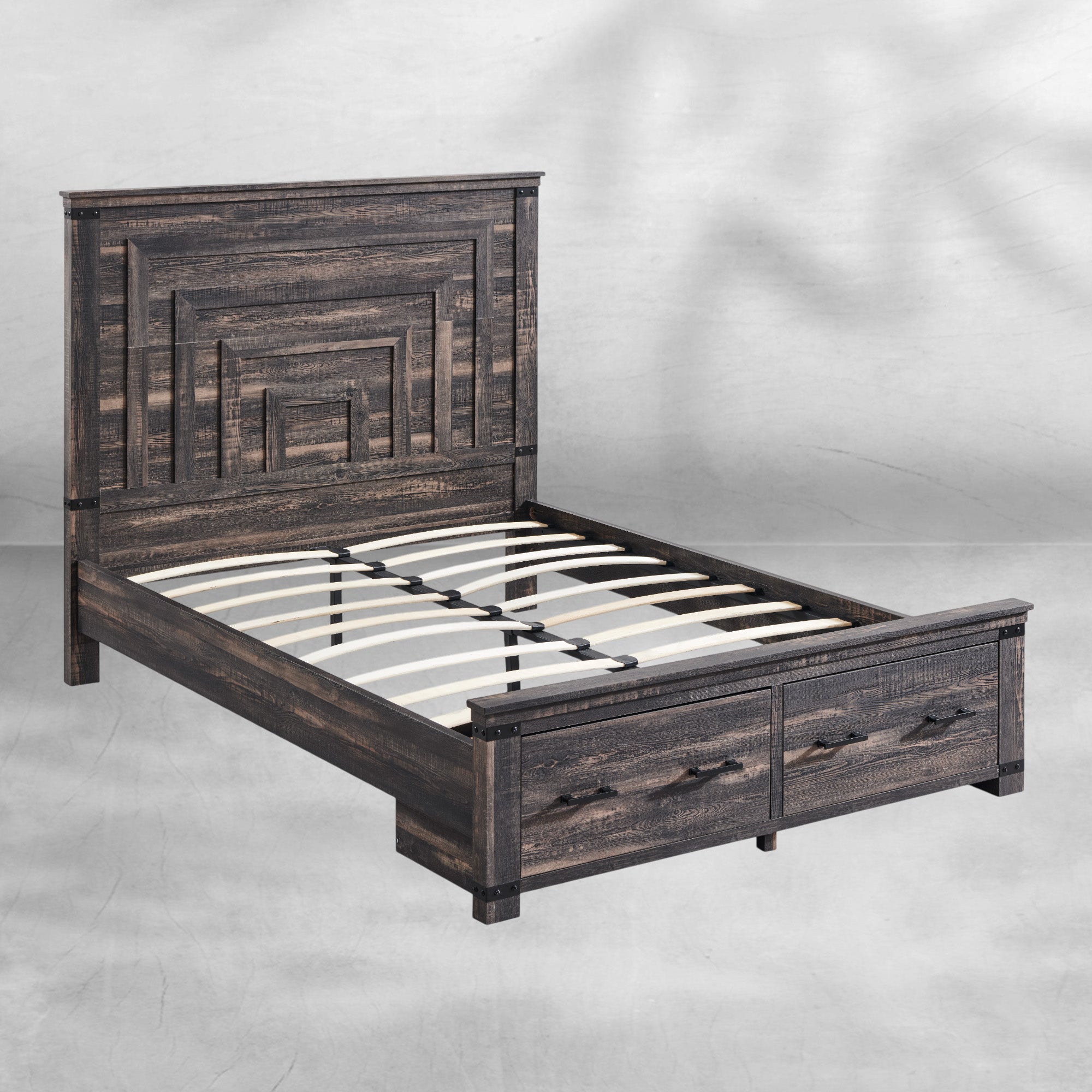 Farmhouse King//Queen Size Wood Bed Frame with Storage Drawers