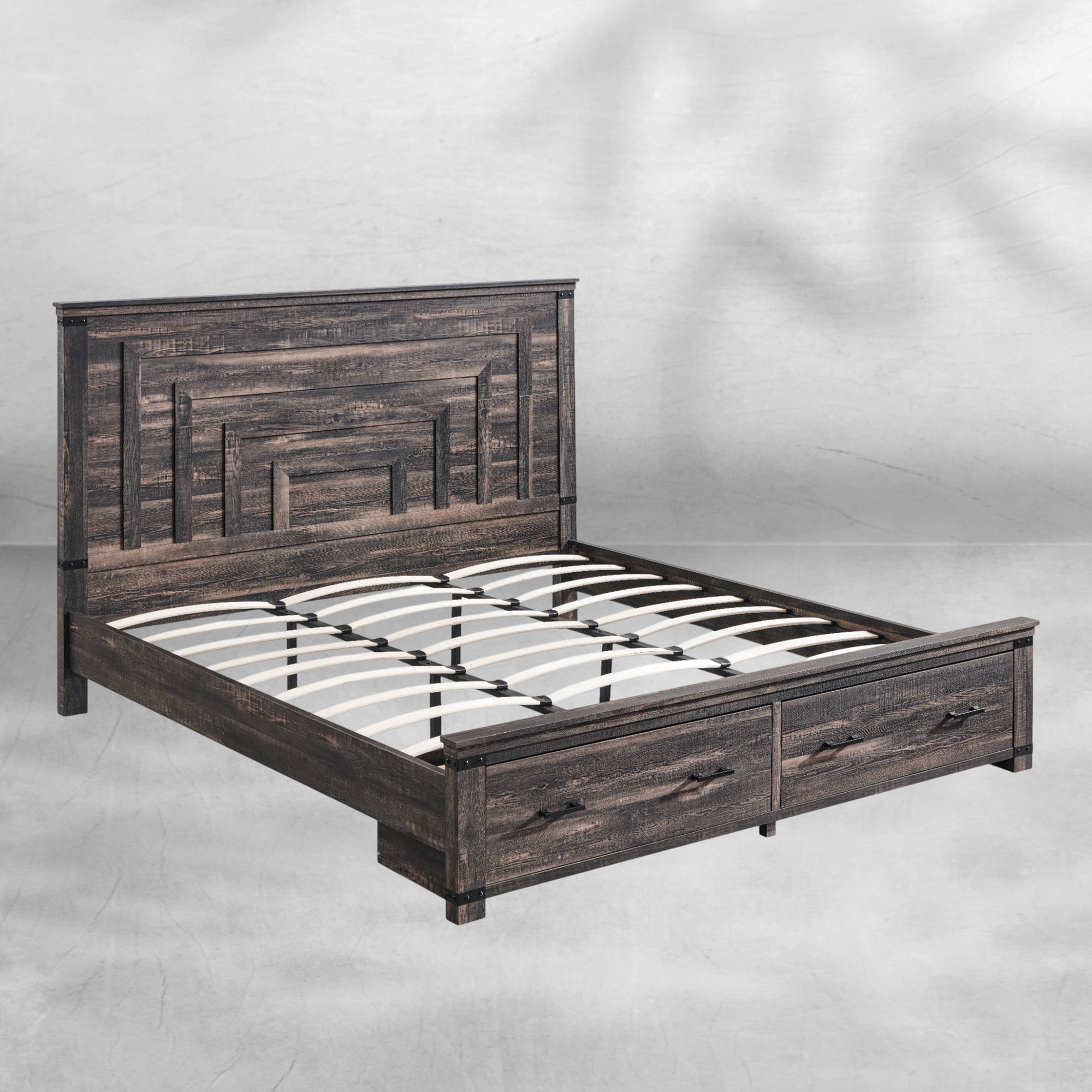 Farmhouse King//Queen Size Wood Bed Frame with Storage Drawers