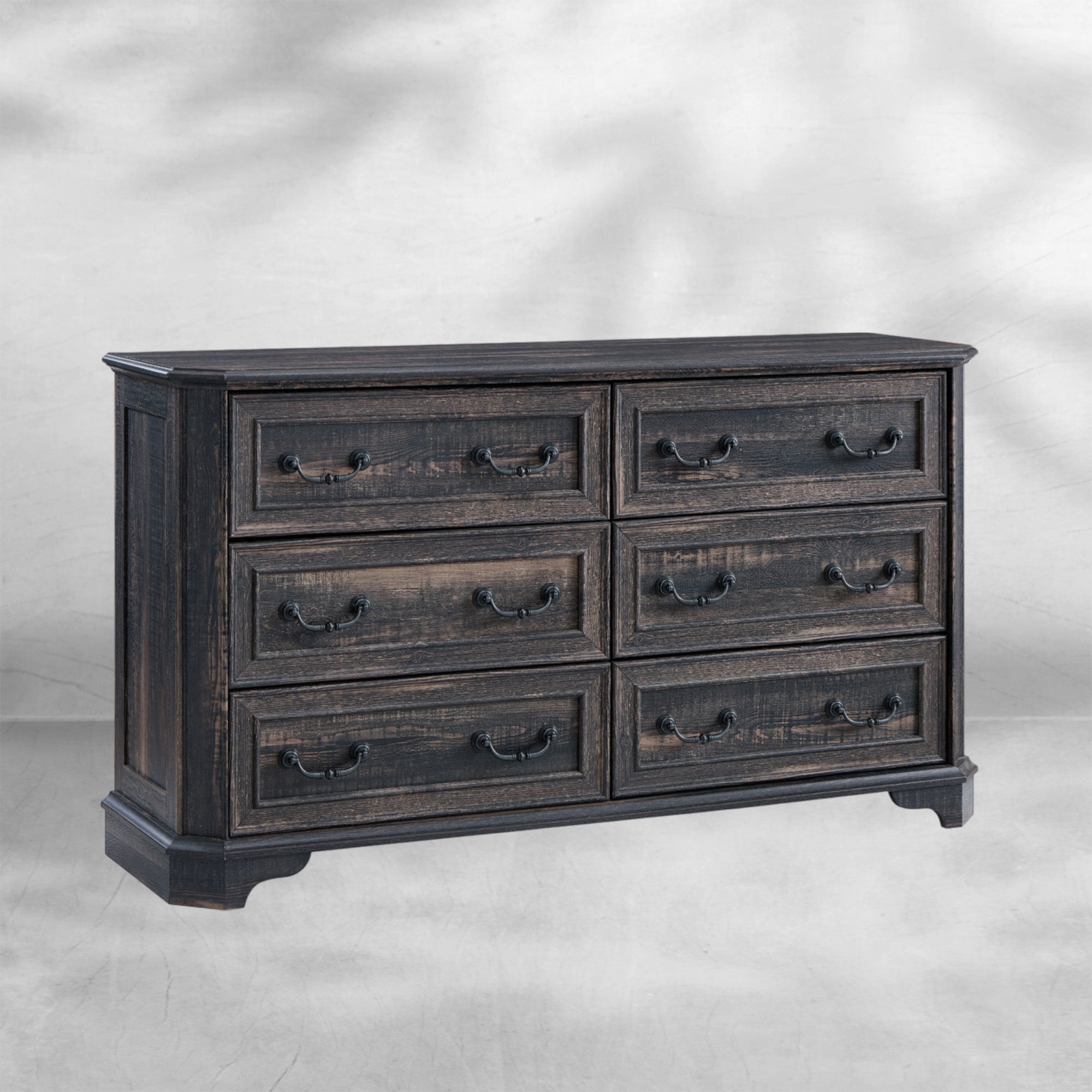 Wide Rustic Farmhouse 6-Drawer Dresser | Distressed White Wood