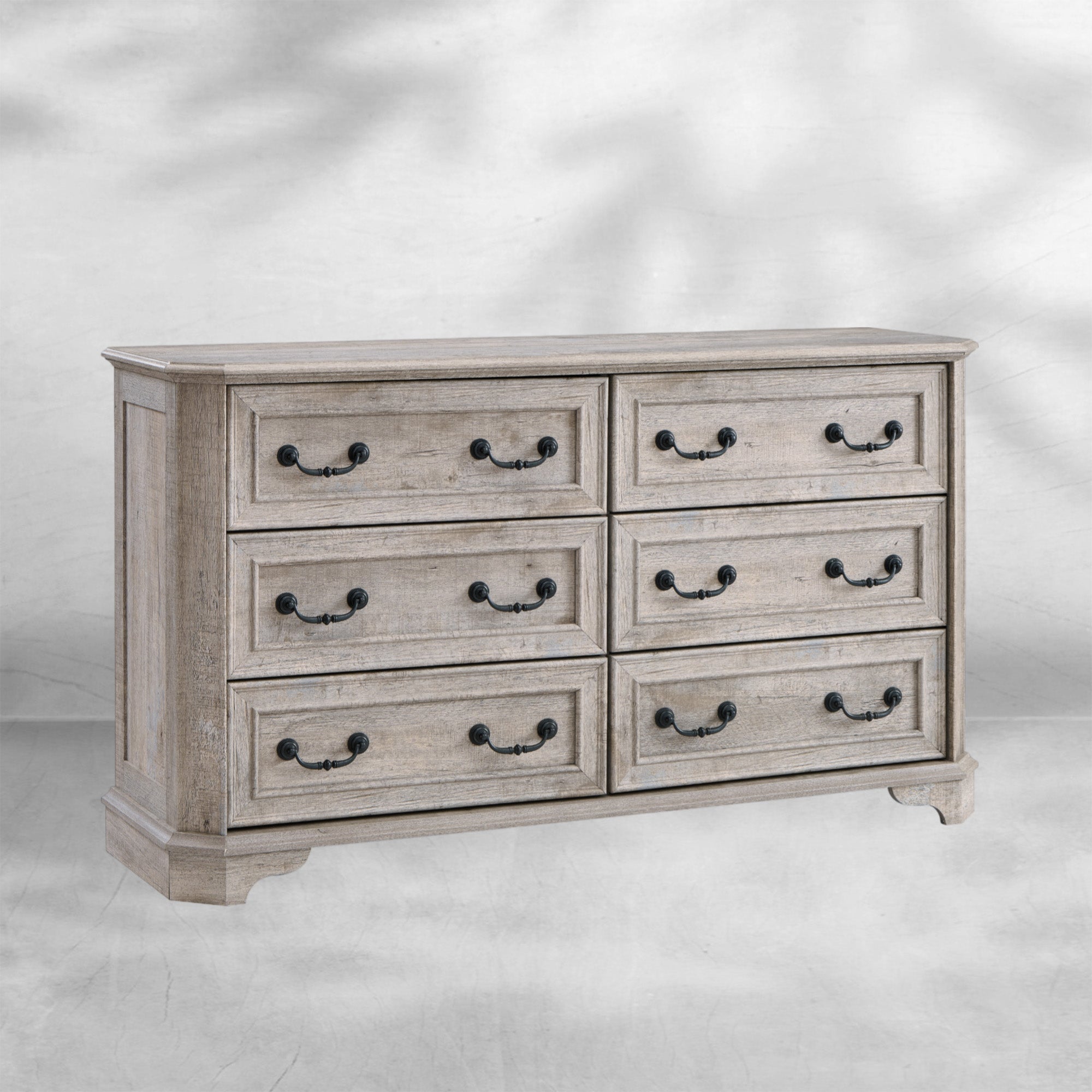 Wide Rustic Farmhouse 6-Drawer Dresser | Distressed White Wood