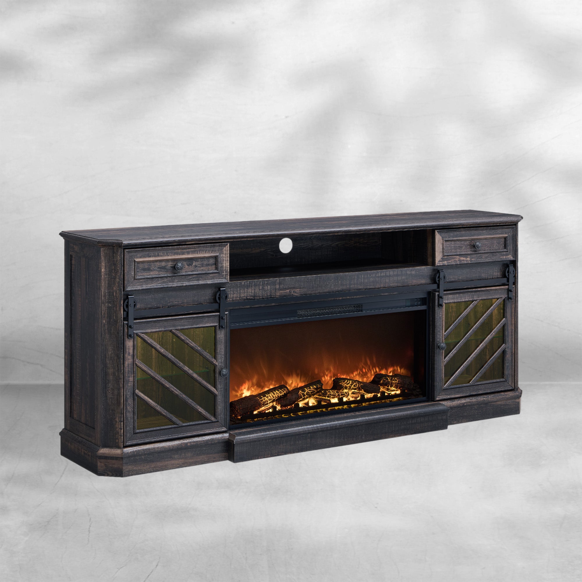 75" Rustic Oak Fireplace TV Stand for 85 Inch TV