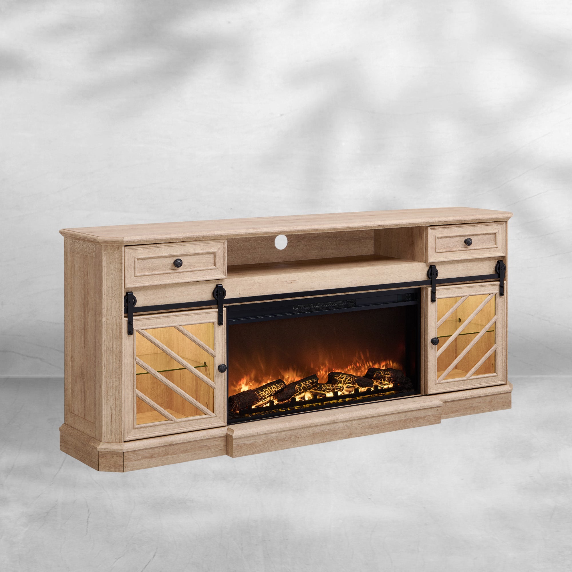 75" Rustic Oak Fireplace TV Stand for 85 Inch TV
