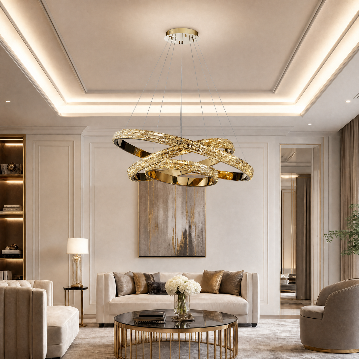 Vega Triple Ring Crystal Chandelier