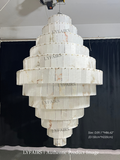 Luxury Sculpted Pyramid-Tier Alabaster Chandelier for High Ceiling