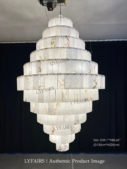 Luxury Sculpted Pyramid-Tier Alabaster Chandelier for High Ceiling