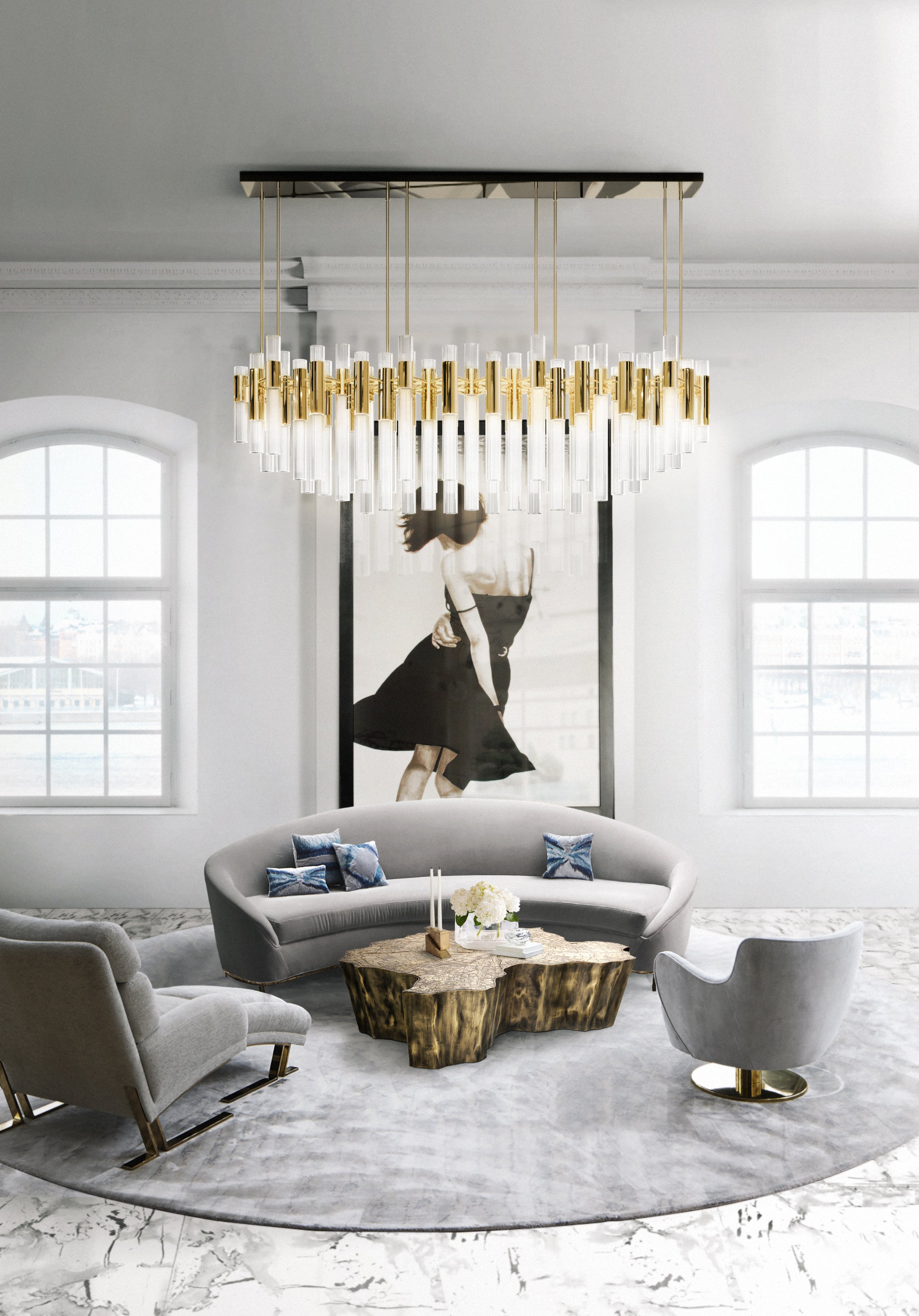 Luxury Waterfall Rectangular 80-Light Crystal Modern Chandelier