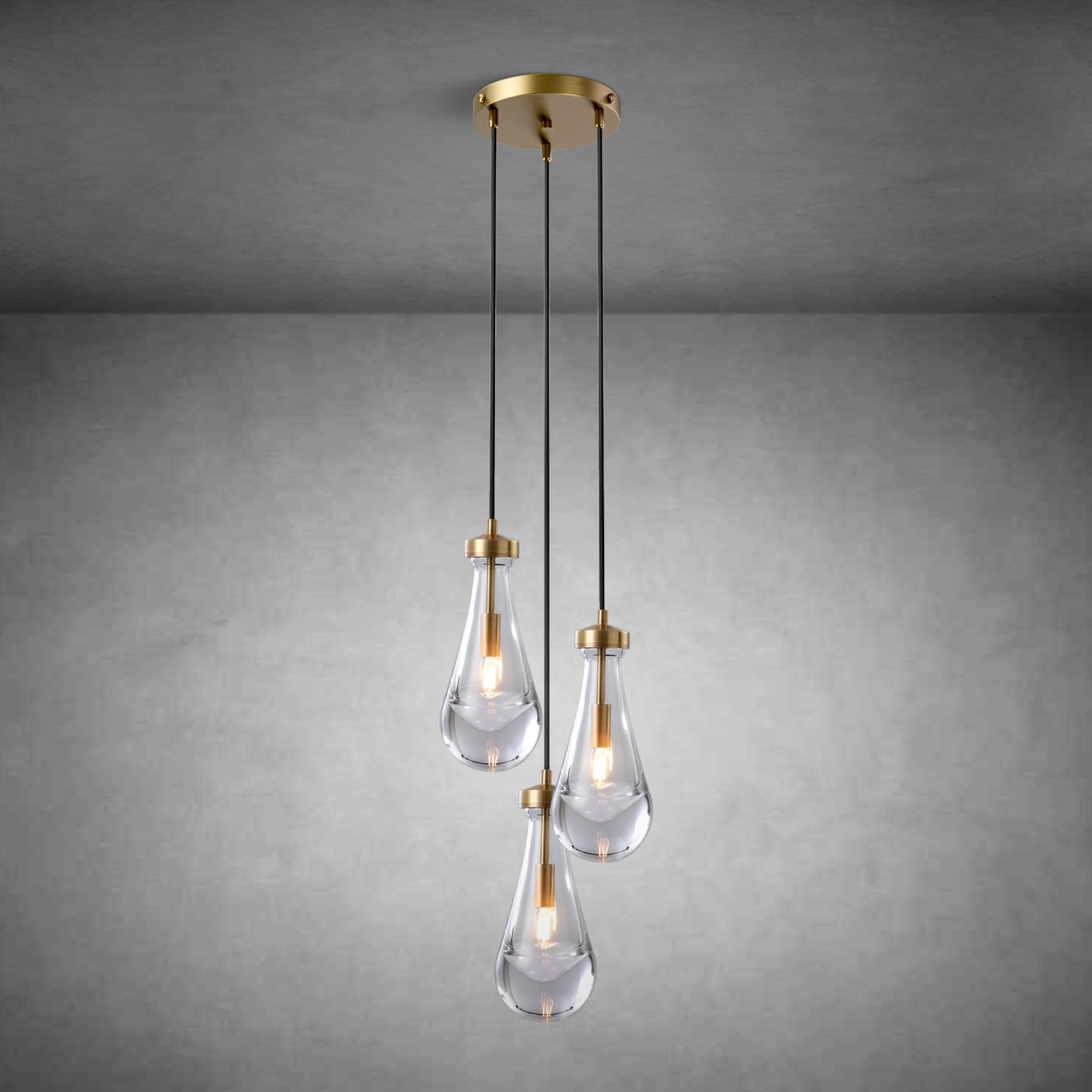3-Light Raindrop-Shaped Circular Pendant Lamp