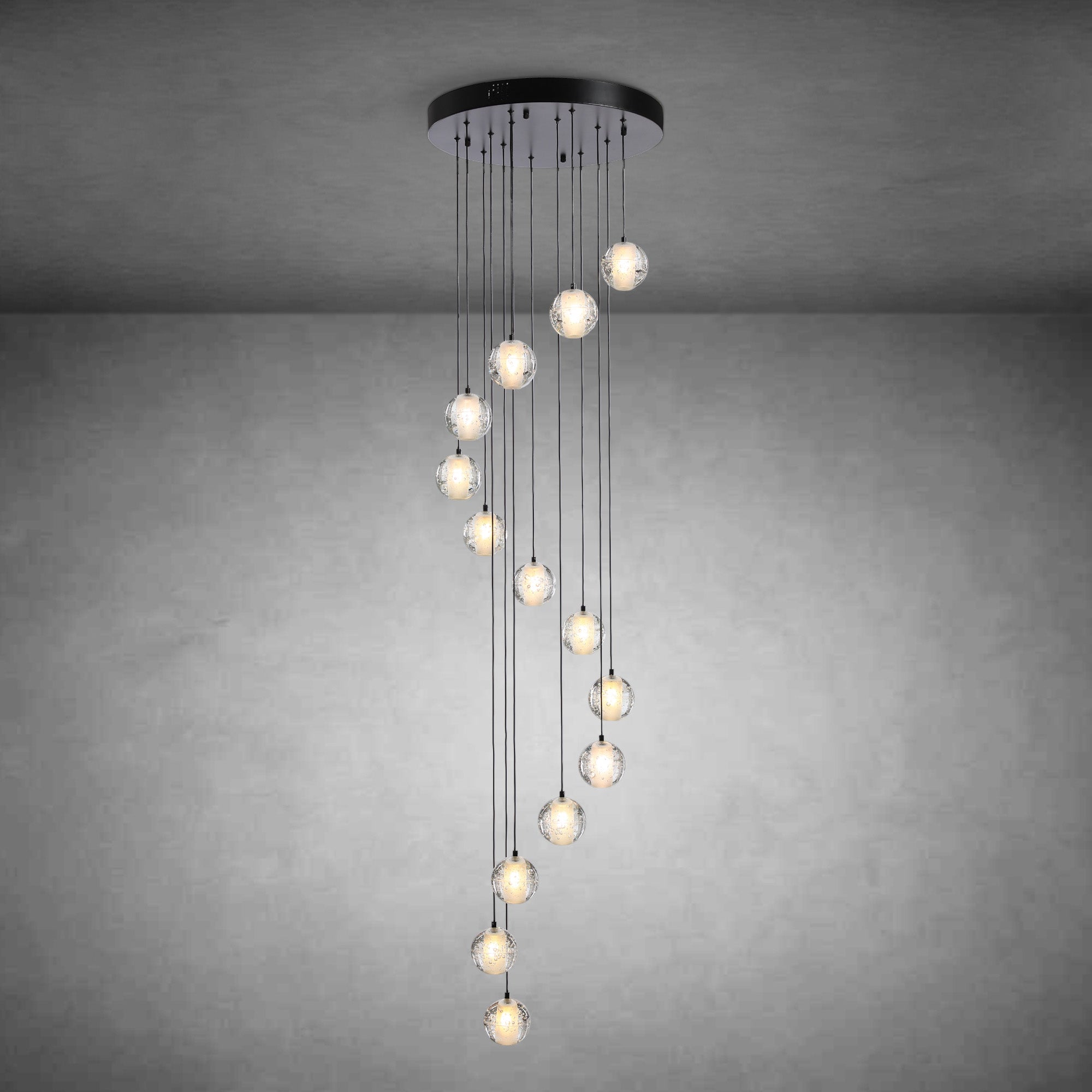 Black chandelier-14-Lights Staircase Chandelier for Living Room Hight Ceiling Foyer Pendant Lighting