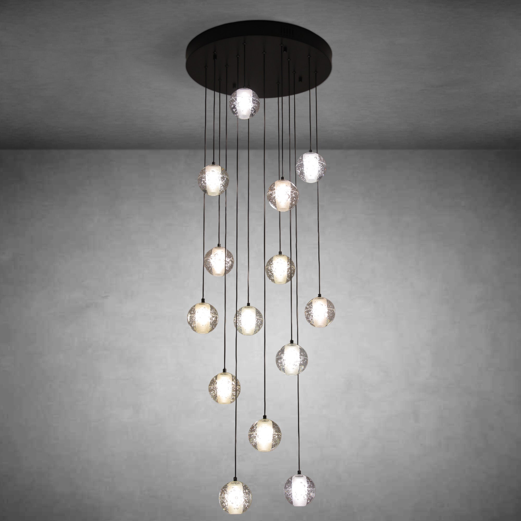 Black chandelier-14-Lights Staircase Chandelier for Living Room Hight Ceiling Foyer Pendant Lighting