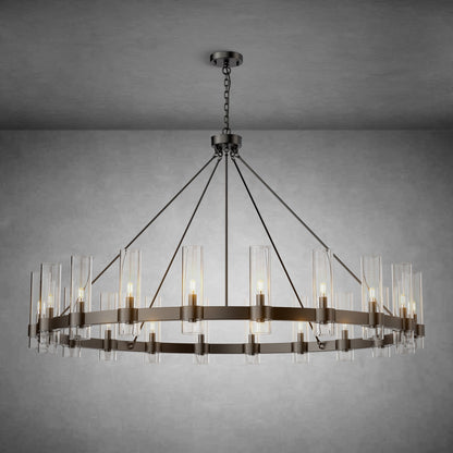 Wagon Wheel Chandelier with Glass Shades