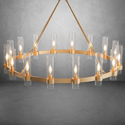 Wagon Wheel Chandelier with Glass Shades