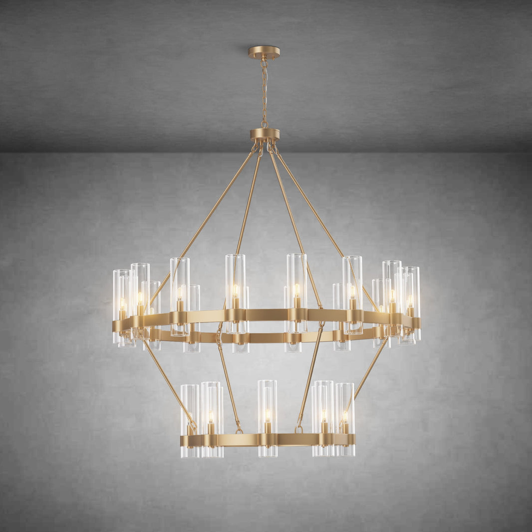 Two-Tier Wagon Wheel Chandelier with Glass Shades