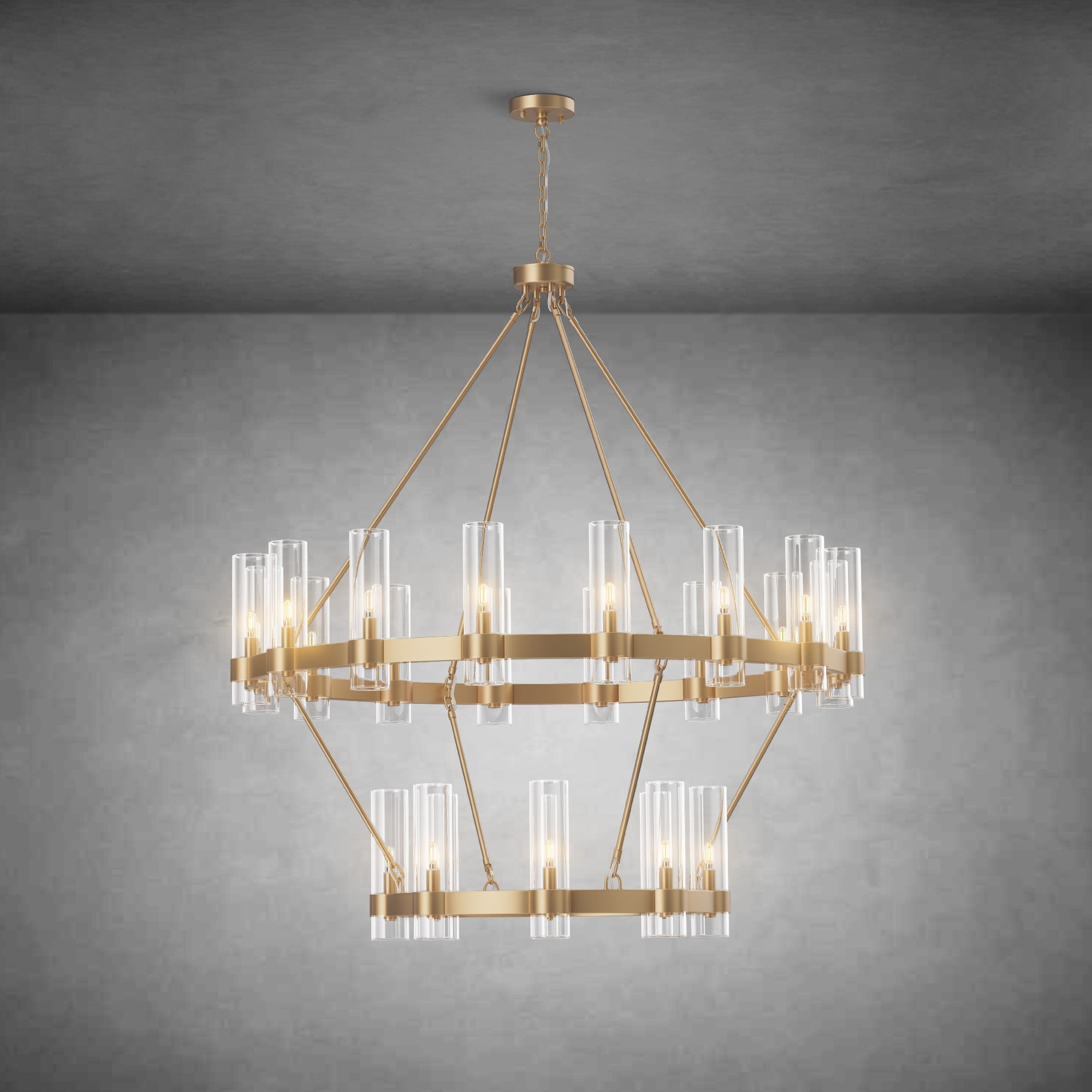 Two-Tier Wagon Wheel Chandelier with Glass Shades
