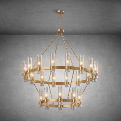 Two-Tier Wagon Wheel Chandelier with Glass Shades