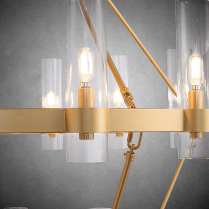 Two-Tier Wagon Wheel Chandelier with Glass Shades