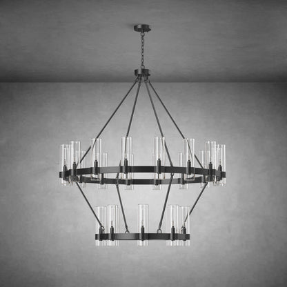 Two-Tier Wagon Wheel Chandelier with Glass Shades