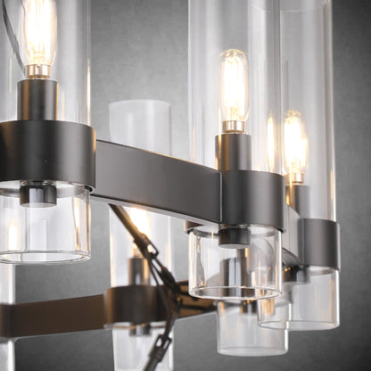 Two-Tier Wagon Wheel Chandelier with Glass Shades