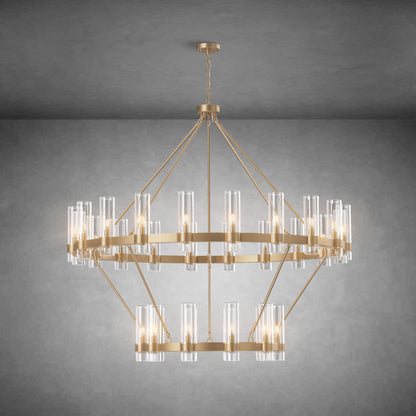 Two-Tier Wagon Wheel Chandelier with Glass Shades