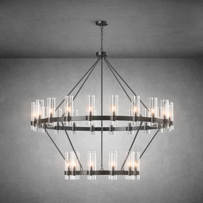 Two-Tier Wagon Wheel Chandelier with Glass Shades