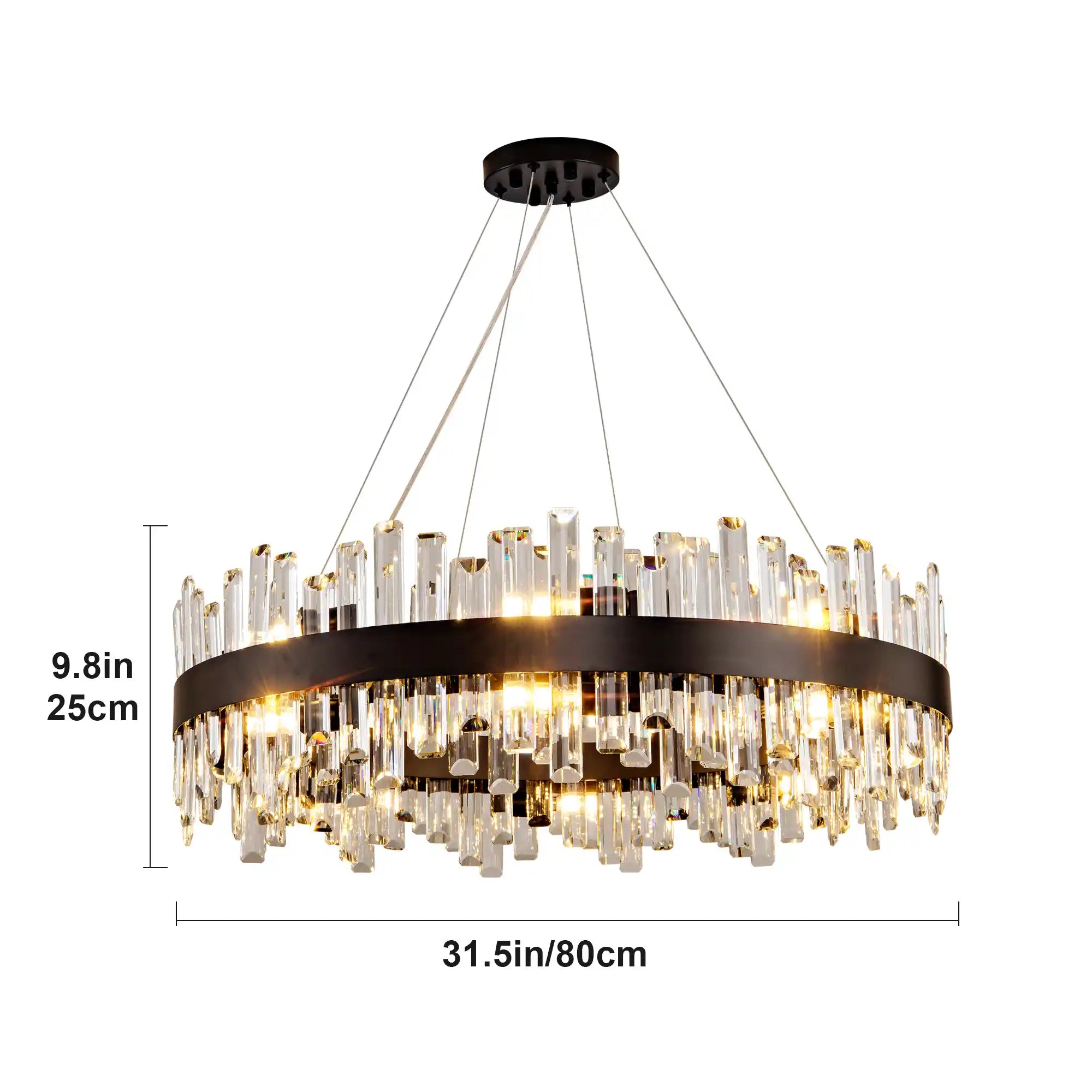 Modern Black K9 Crystal Chandelier 31.5" Round Luxury Ceiling Light