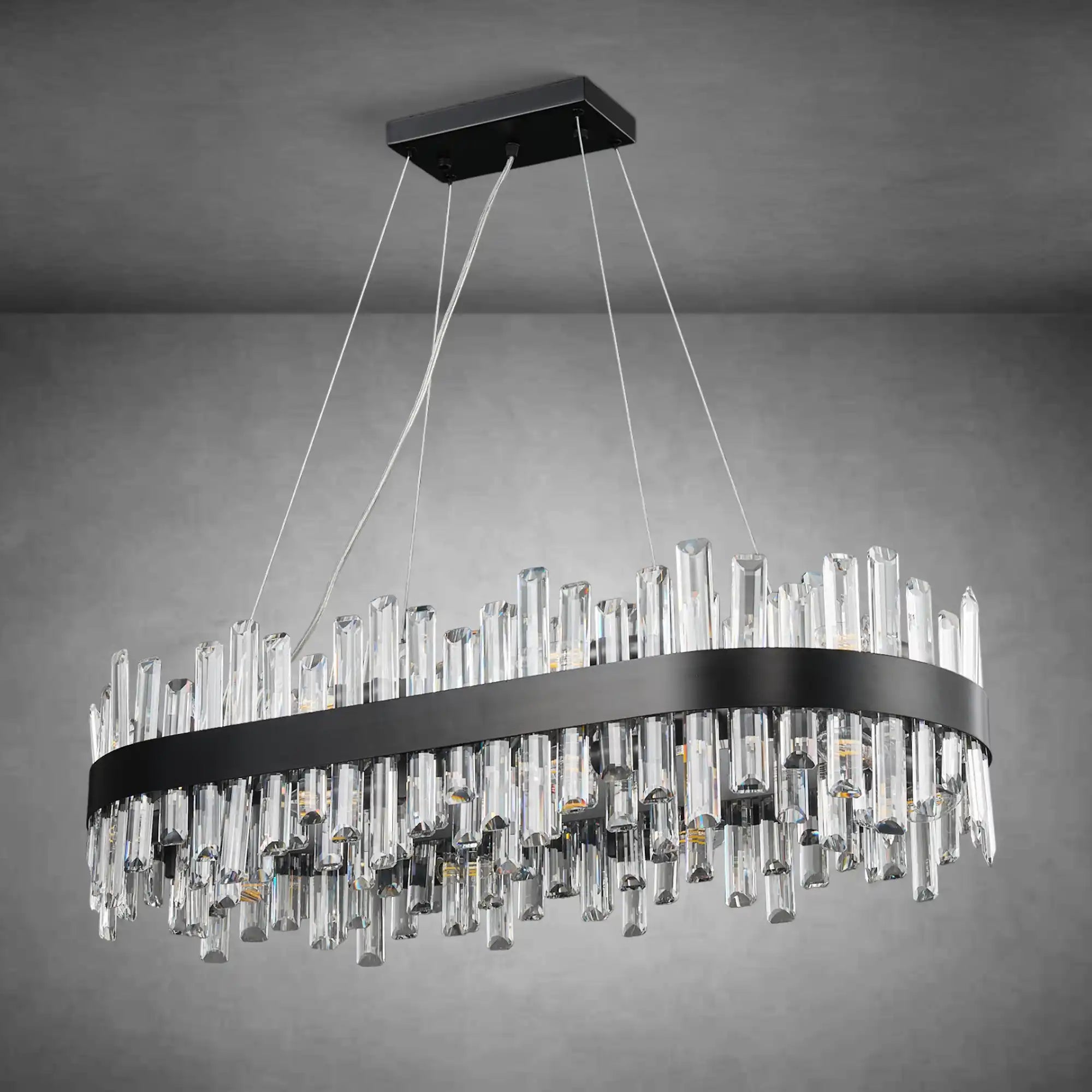Black Rectangle Crystal Chandelier – 16‑Light Modern Luxury Fixture