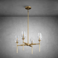 Gold 4-Light Farmhouse Chandelier with Crystal Shades for Dining Room