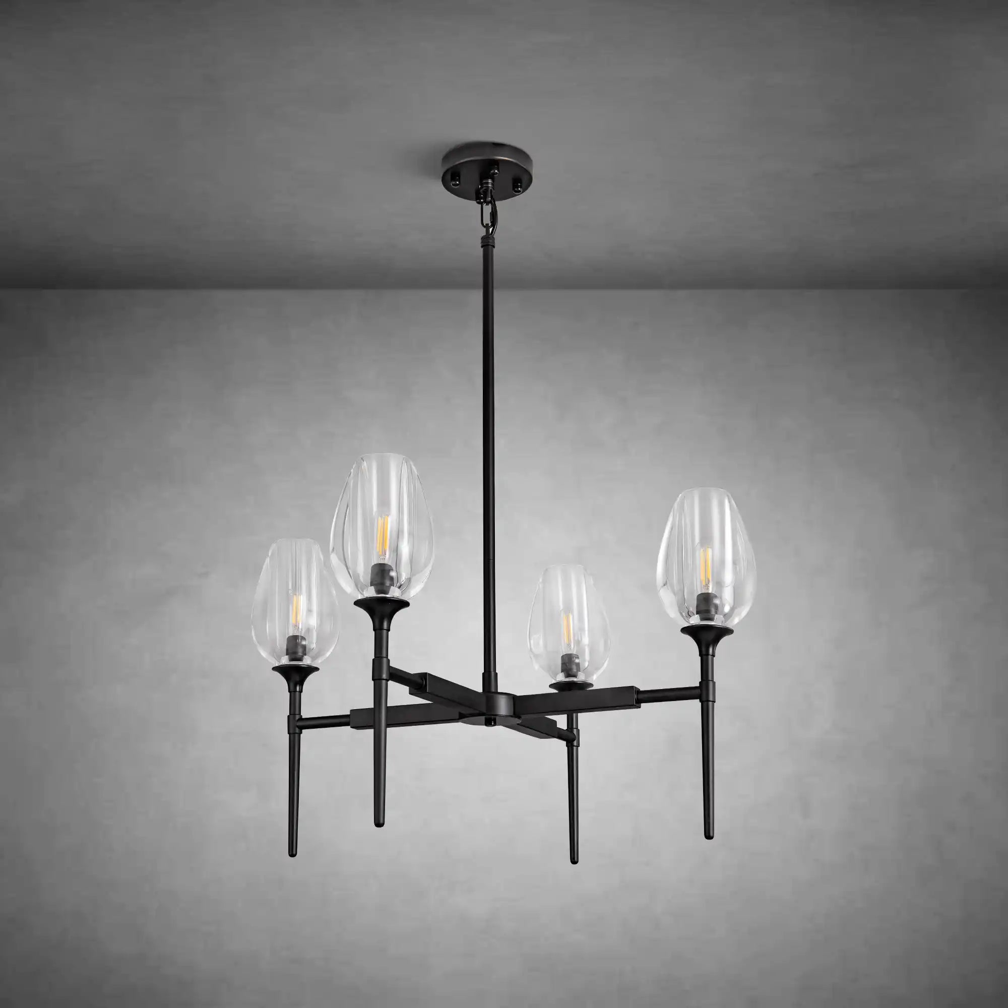 Gold 4-Light Farmhouse Chandelier with Crystal Shades for Dining Room