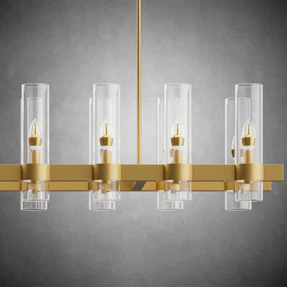 Modern Linear Chandelier with Clear Glass Cylinder Lights for Dining Room
