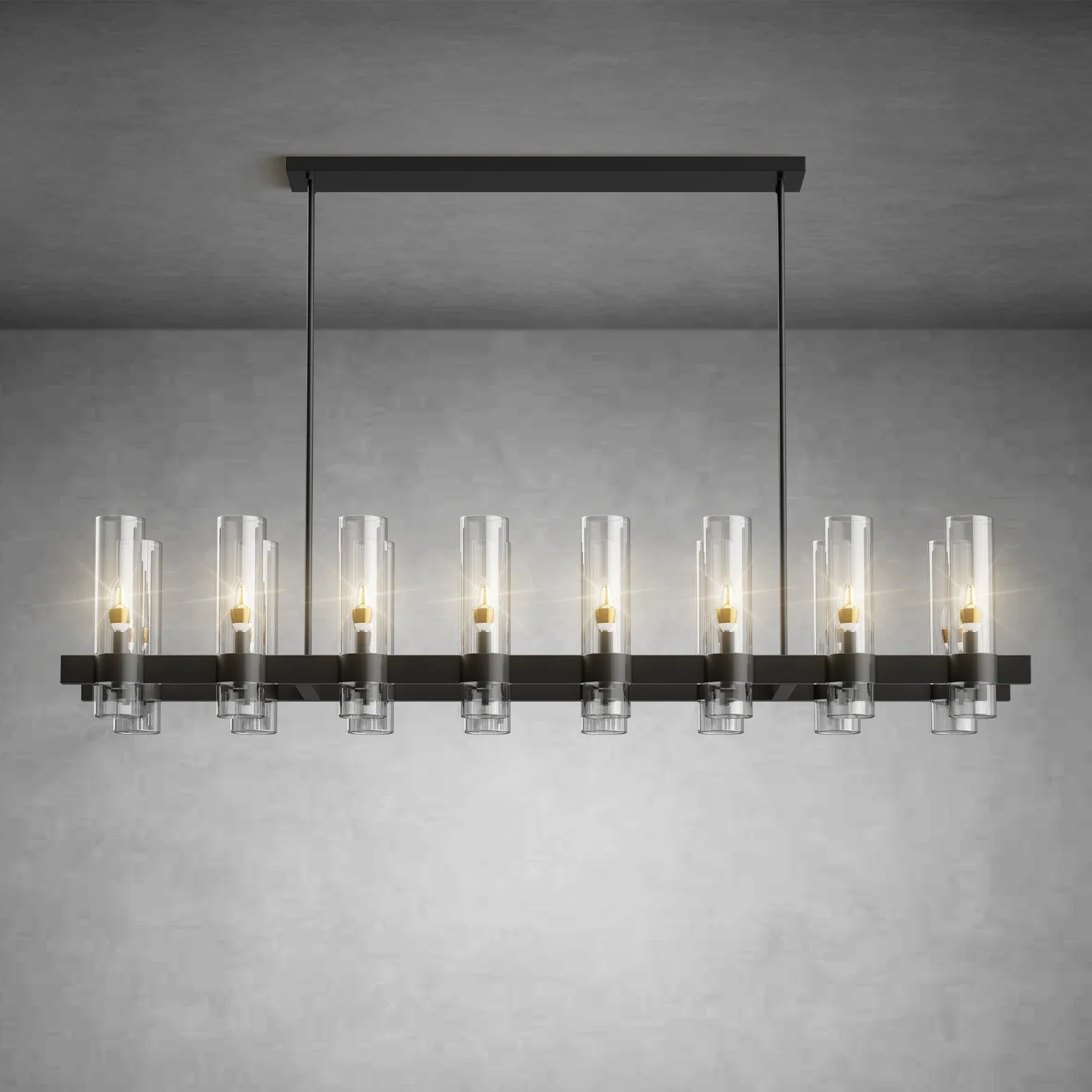 Modern Linear Chandelier with Clear Glass Cylinder Lights for Dining Room