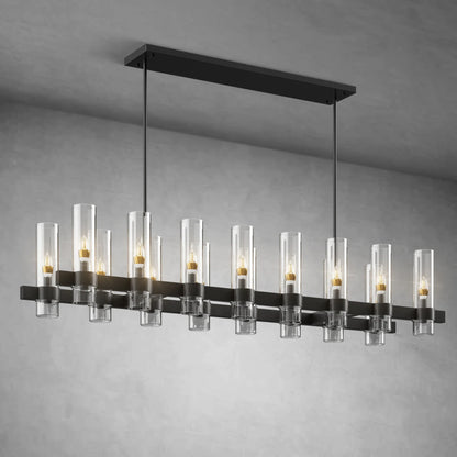 Modern Linear Chandelier with Clear Glass Cylinder Lights for Dining Room