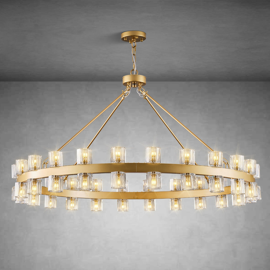 Round Brass Crystal Wagon Wheel Chandelier