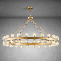 Round Brass Crystal Wagon Wheel Chandelier
