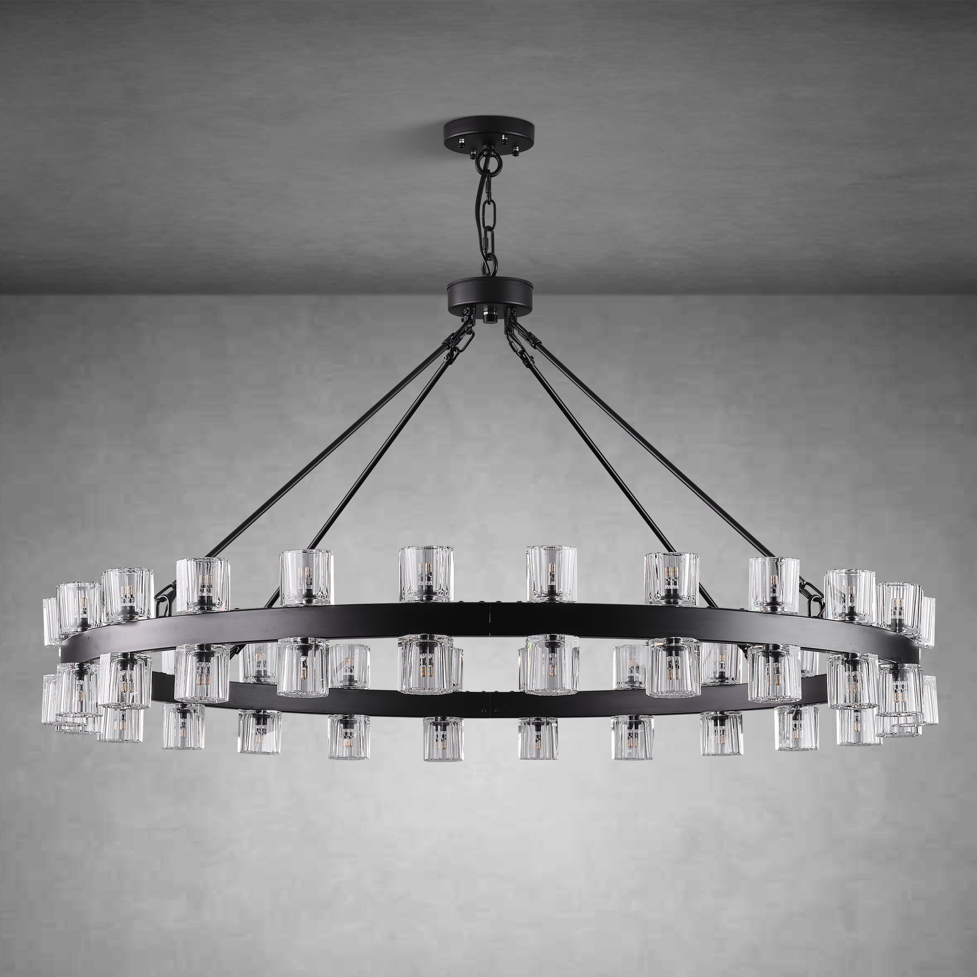 Round Brass Crystal Wagon Wheel Chandelier