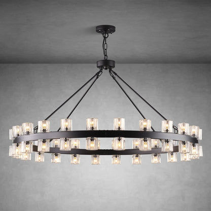 Round Brass Crystal Wagon Wheel Chandelier