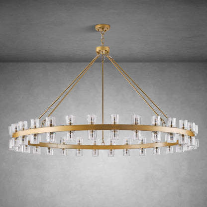 Round Brass Crystal Wagon Wheel Chandelier