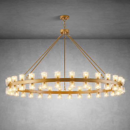 Round Brass Crystal Wagon Wheel Chandelier