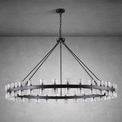 Round Brass Crystal Wagon Wheel Chandelier